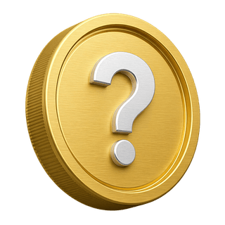 Dekoracyjny element na stronie FAQ w postaci złotej monety 3D ze znakiem zapytania
